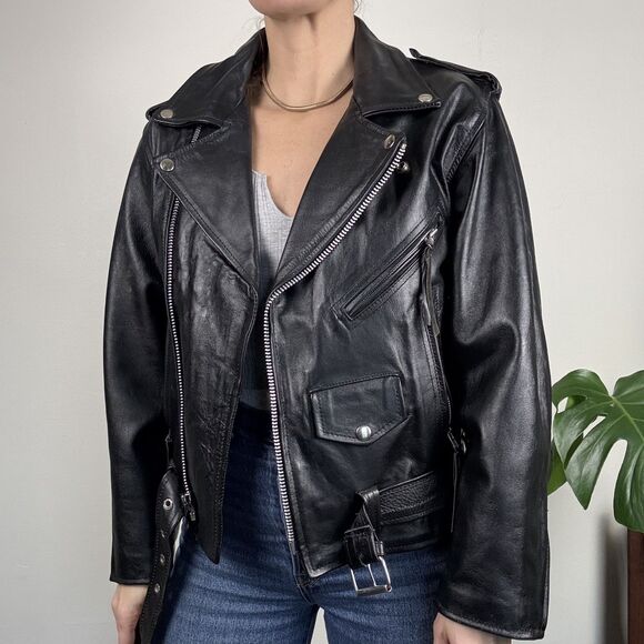 Vintage 80s 90s Leather Black Biker Moto Jacket, Paragon,Thinsulate Tassel Style - Picture 1 of 15